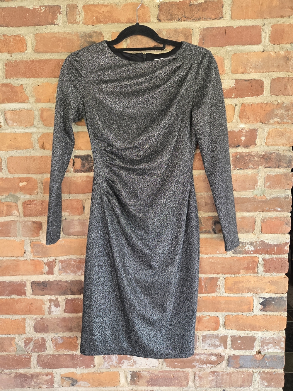 Eliza J Silver Metallic Long-Sleeve Sheath Dress